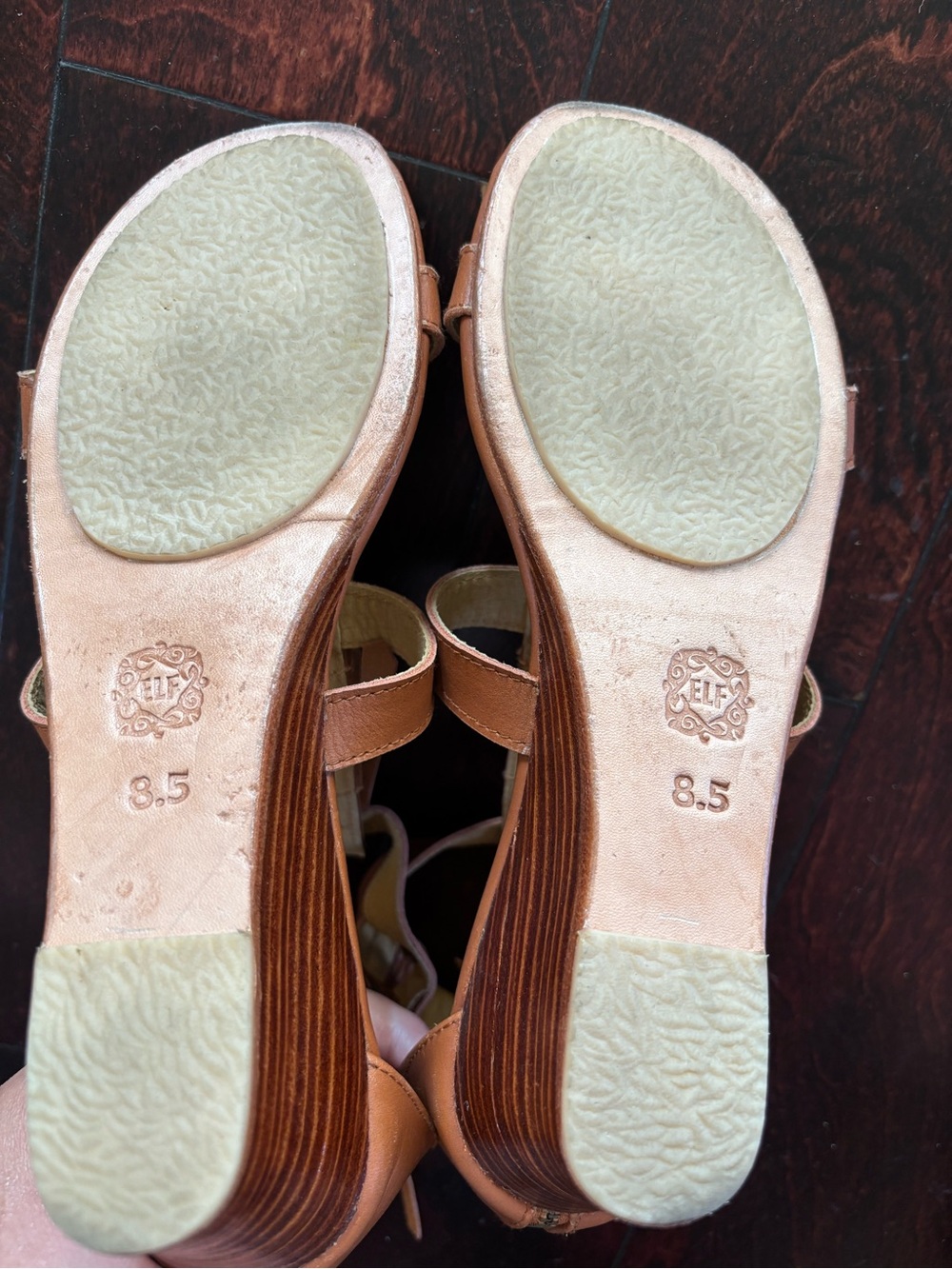 ELF Cognac Fringe Leather Wedge Sandals - Picture 8 of 8